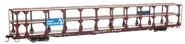 WalthersMainline 910-8209 89' Flatcar w/Tri-Level Open Auto Rack - Ready to Run -- Great Northern Rack Trailer-Train Flatcar RTTX