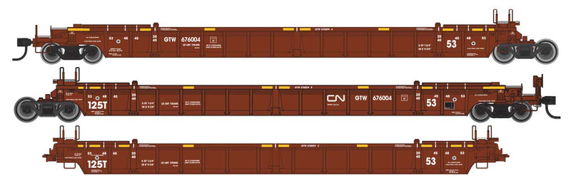 WalthersMainline 910-55808 NSC Articulated 3-Unit 53' Well Car - Ready to Run -- Canadian National GTW