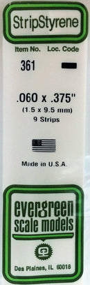 Evergreen Scale Models 361 24" Strip Pack .060" x .375" (9)