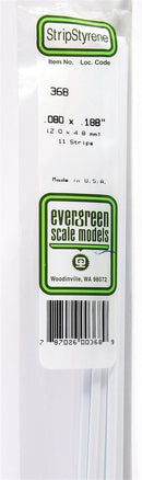 Evergreen Scale Models 368 24" Strip Pack .080" x .188" (11)