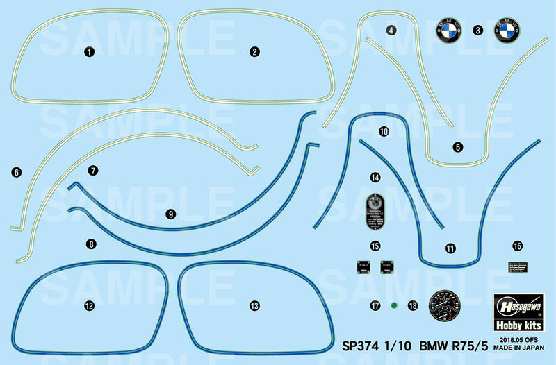 Hasegawa Models 52174 BMW R75/5 1:10 SCALE MODEL KIT