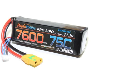 Power Hobby PHB3S760075CXT90- 7600mAh 11.1V 3S 75C LiPo Battery with Hardwired XT90 Connector