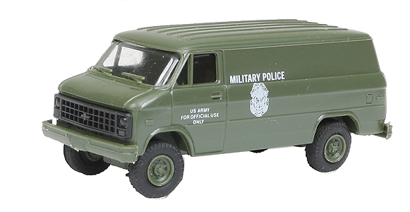 Trident Miniatures 90356 Chevy Van - Emergency - Police Vehicles -- United States Military (green, White Markings), HO Scale