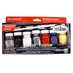 Testors 9119X Enamel Paint Set, Metallic, Black/Dark Blue/Red