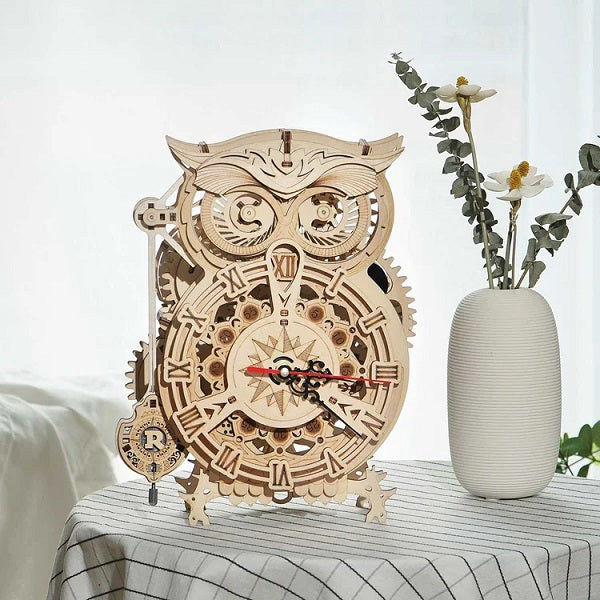 Robotime LK503 Mechanical Wood Models; Owl Clock
