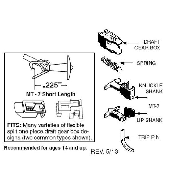 Micro Trains Line 001 30 012 (1128) "T"-Shank Truck Mount Couplers -- .225" (short) 1 Pair, N Scale