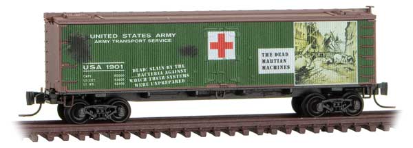 Micro-Trains Z 51800845 40' Double-Sheathed Wood Boxcar with Vertical Brake Wheel, War of the Worlds USA