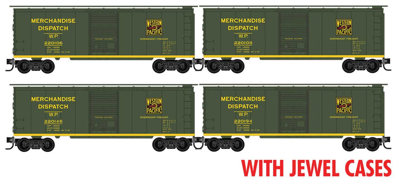 PREORDER Micro Trains Line 983 00 233 N 40' Single-Door Boxcar 4-Pack - Ready to Run -- Western Pacific