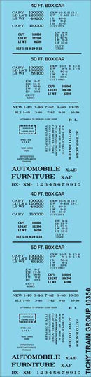 Tichy Train Group HO 10350 Railroad Decal Set, Generic 40' and 50' Steel Boxcar Data (black lettering)