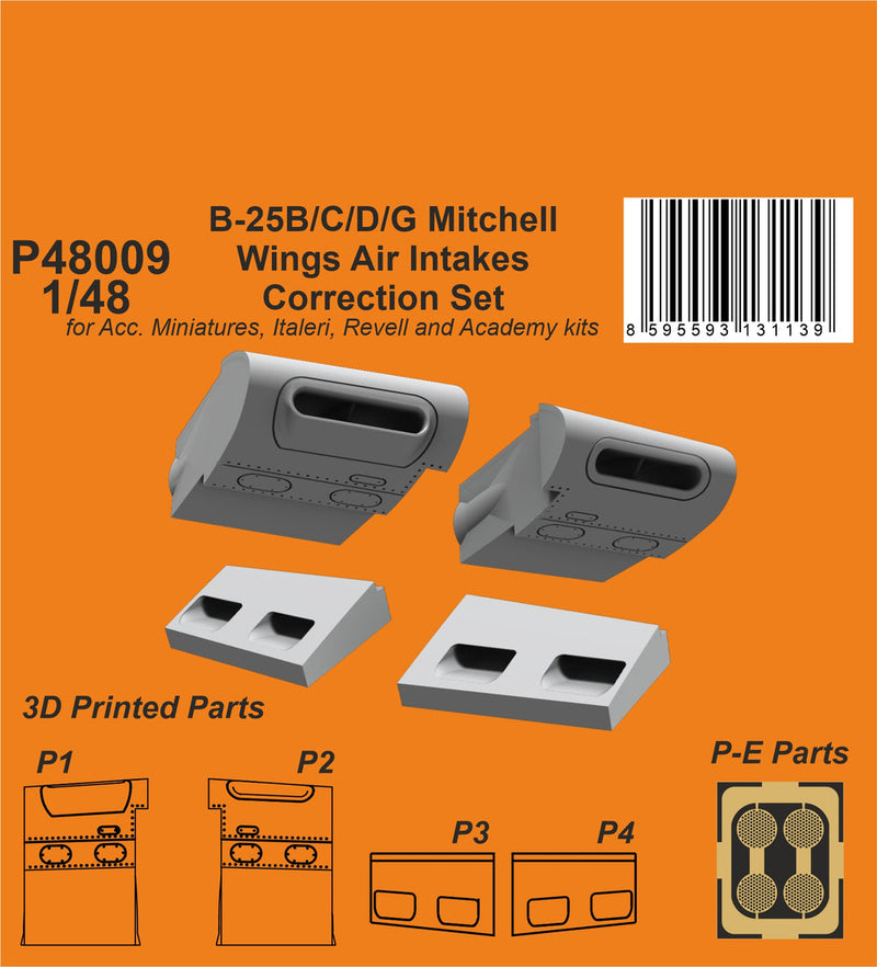 CMK 1/48 3D Printed B-25B/C/D/G Mitchell Wings Air Intakes Correction Set / for Ac. Miniatures, Academy, Revell and Italery kits