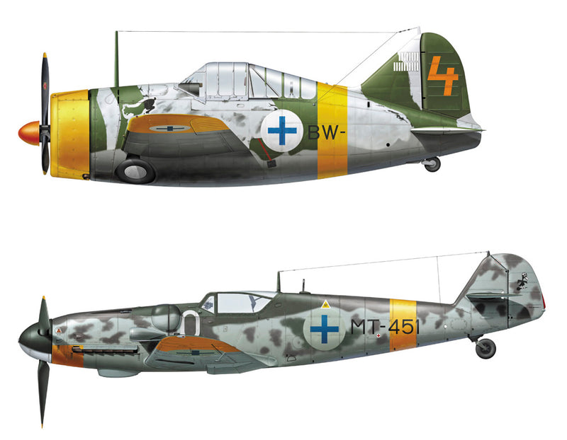 Hasegawa Models 2437 B-239 Buffalo & Messerschmitt Bf109G-6 “Jutilainen” w/figure 1:72 SCALE MODEL KIT