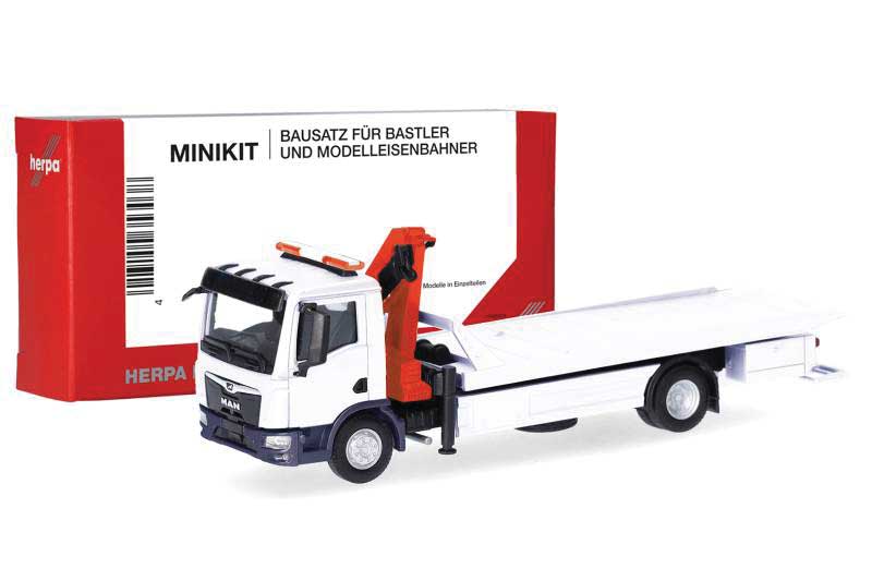 Herpa Models 014052 HO MAN TGM Flatbed Tow Truck w/Crane - Minikit -- Various Standard Colors