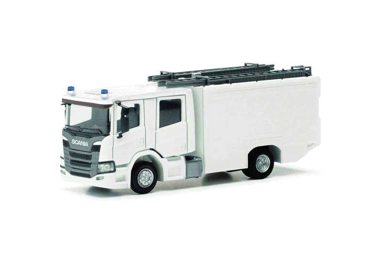 Herpa Models 085731 HO Scania Crew Cab Fire Truck - Assembled -- Undecorated (white) pkg(2)