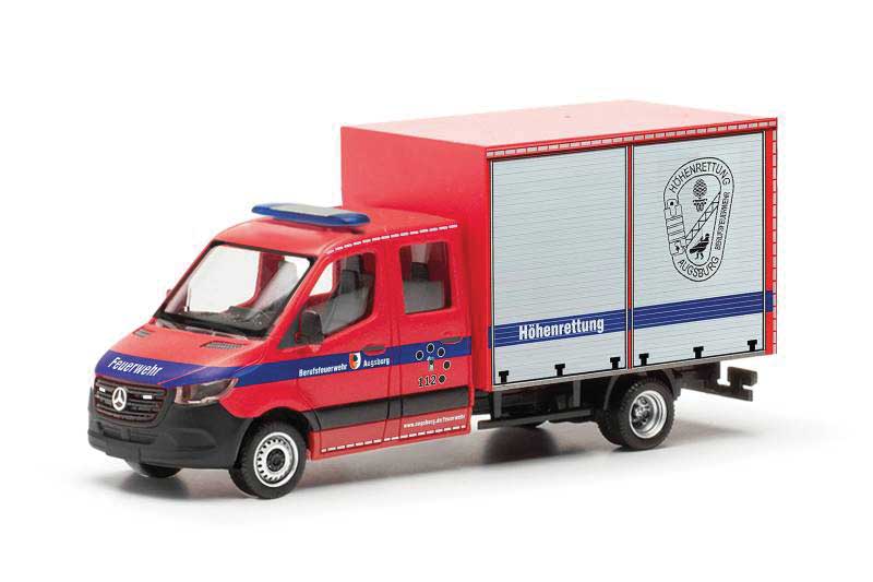 Herpa Models 097017 HO Mercedes-Benz Sprinter Box-Body Truck - Assembled -- Augsburg, Germany, Fire Department (red, silver, blue, German Lettering)