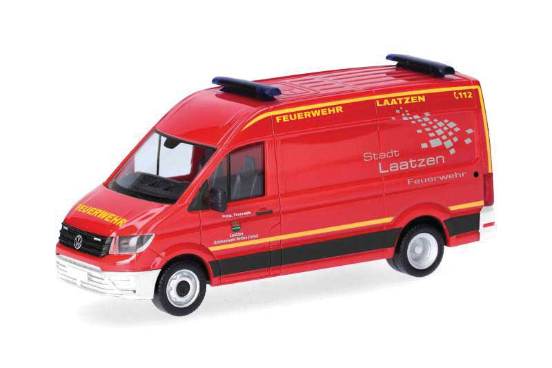 Herpa Models 098236 HO 2011 Volkswagen Crafter Cargo Van w/High Roof - Assembled -- Fire Department (red, yellow, white, German Lettering)