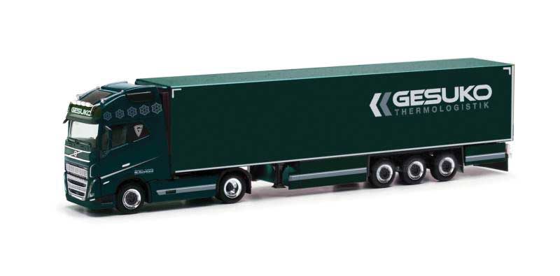 Herpa Models 318280 HO Volvo FH 16 Tractor with Reefer Trailer - Assembled -- Gesuko (green, white, German Lettering)