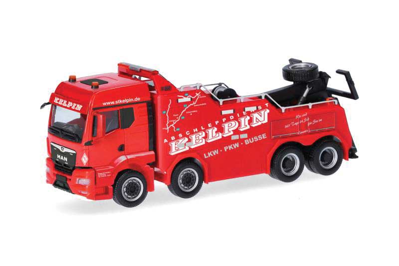 Herpa Models 317825 HO MAN TGS EMPL Heavy-Duty Wrecker - Assembled -- Rescue (red, white, German Lettering)