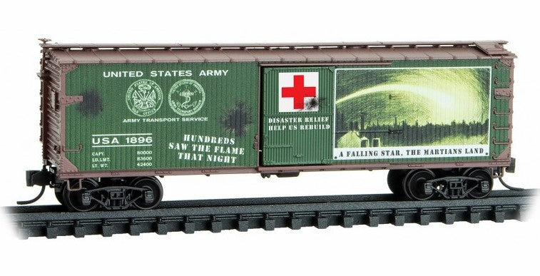 Micro-Trains N 03900270 40' Double-Sheathed Wood Box Car with Single Door and Vertical Brake Wheel, War of the Worlds (The Martians Land)