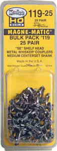 Kadee HO 119-25 #119-25 Bulk Pack, 25 Pairs #119 SE Shelf Whisker Metal Coupler, Medium (9/32") Centerset Shank