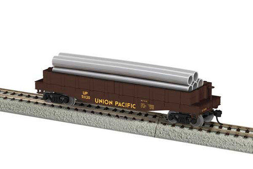 Lionel HO 2454120 40' Flatcar with Wood Sides (Gondola) & Pipe Load, Union Pacific