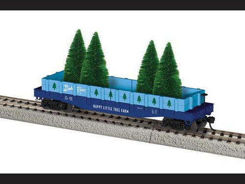 Lionel HO 2454590 40' Flatcar with Wood Sides (Gondola), Bob Ross Happy Little Tree Farm