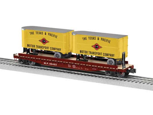 Lionel O 2426720 PS-4 50' TOFC Flatcar with 2 20' Piggyback Trailers, 3-Rail, Missouri Pacific