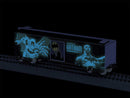 PREORDER Lionel HO 2-654420 40' Steel Flat-End Boxcar, Batman (Glow in the Dark, black, blue)