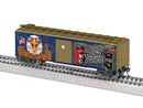 PREORDER Lionel HO 2-654410 40' Steel Flat-End Boxcar with Sound, Ready-to-Run, Screaming Eagle (blue, gold, red, Eagle Graphic)