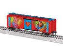PREORDER Lionel HO 2-654430 40' Steel Flat-End Boxcar, DC Superman (red, blue, Cartoon Scenes)