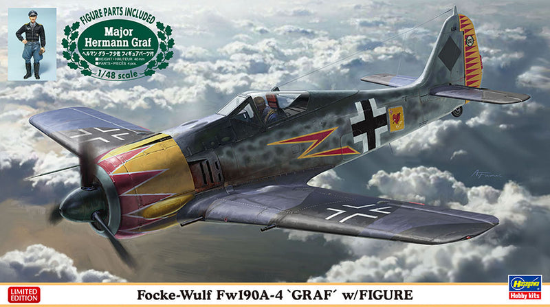 Hasegawa Models 7492 Focke-Wulf Fw190A-4 “Graf” w/figure  1:48 SCALE MODEL KIT