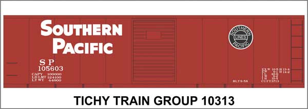 Tichy Train Group 10313N Railroad Decal Set -- Southern Pacific 40' Steel Boxcar (Sans Serif Lettering, black Lines Logo), N Scale