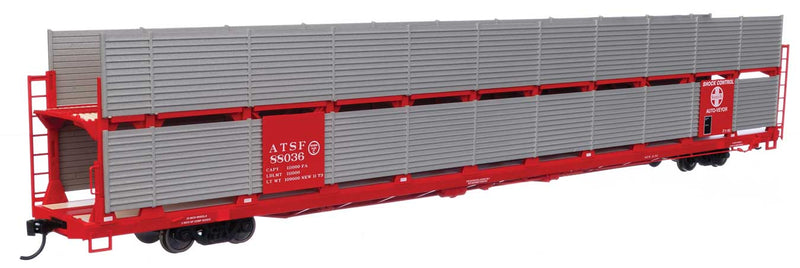 WalthersMainline 910-8104 89' Flatcar w/Bi-Level Shielded Auto Rack - Ready to Run -- Santa Fe Rack & Flatcar