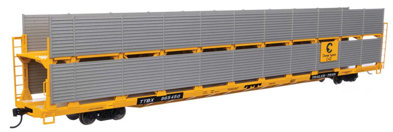 WalthersMainline 910-8107 89' Flatcar w/Bi-Level Shielded Auto Rack - Ready to Run -- Chesapeake & Ohio Rack / Trailer-Train Flatcar TTBX