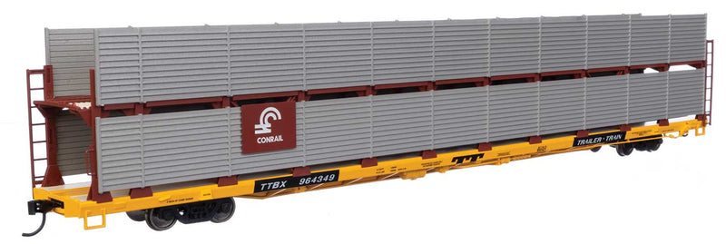 WalthersMainline 910-8111 89' Flatcar w/Bi-Level Shielded Auto Rack - Ready to Run -- Conrail Rack / Trailer-Train Flatcar TTBX