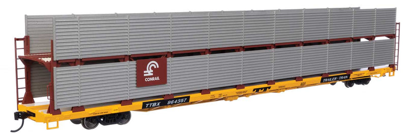 WalthersMainline 910-8112 89' Flatcar w/Bi-Level Shielded Auto Rack - Ready to Run -- Conrail Rack / Trailer-Train Flatcar TTBX