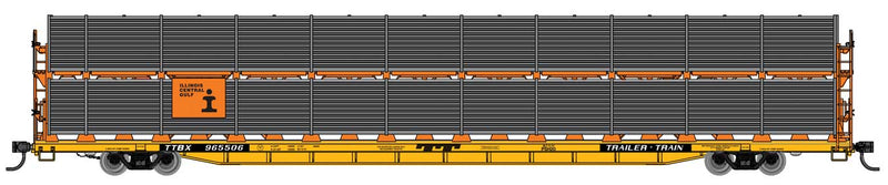 WalthersMainline 910-8115 89' Flatcar w/Bi-Level Shielded Auto Rack - Ready to Run -- Illinois Central Gulf Rack / Trailer-Train Flatcar TTBX