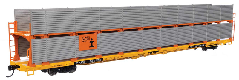 WalthersMainline 910-8113 89' Flatcar w/Bi-Level Shielded Auto Rack - Ready to Run -- Illinois Central Gulf Rack / Trailer-Train Flatcar TTBX