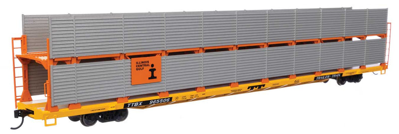 WalthersMainline 910-8113 89' Flatcar w/Bi-Level Shielded Auto Rack - Ready to Run -- Illinois Central Gulf Rack / Trailer-Train Flatcar TTBX