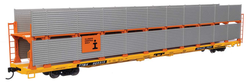 WalthersMainline 910-8114 89' Flatcar w/Bi-Level Shielded Auto Rack - Ready to Run -- Illinois Central Gulf Rack / Trailer-Train Flatcar TTBX