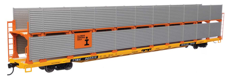 WalthersMainline 910-8114 89' Flatcar w/Bi-Level Shielded Auto Rack - Ready to Run -- Illinois Central Gulf Rack / Trailer-Train Flatcar TTBX