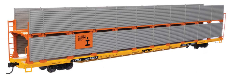 WalthersMainline 910-8115 89' Flatcar w/Bi-Level Shielded Auto Rack - Ready to Run -- Illinois Central Gulf Rack / Trailer-Train Flatcar TTBX