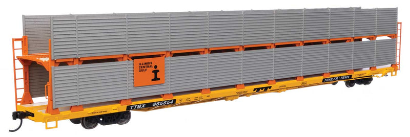 WalthersMainline 910-8116 89' Flatcar w/Bi-Level Shielded Auto Rack - Ready to Run -- Illinois Central Gulf Rack / Trailer-Train Flatcar TTBX