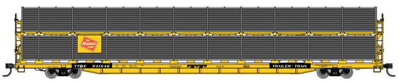 WalthersMainline 910-8120 89' Flatcar w/Bi-Level Shielded Auto Rack - Ready to Run -- Milwaukee Road Rack / Trailer-Train Flatcar TTBX