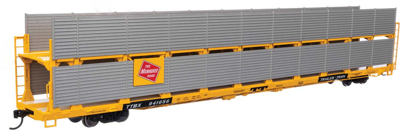 WalthersMainline 910-8118 89' Flatcar w/Bi-Level Shielded Auto Rack - Ready to Run -- Milwaukee Road Rack / Trailer-Train Flatcar TTBX