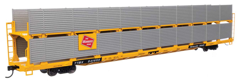 WalthersMainline 910-8118 89' Flatcar w/Bi-Level Shielded Auto Rack - Ready to Run -- Milwaukee Road Rack / Trailer-Train Flatcar TTBX