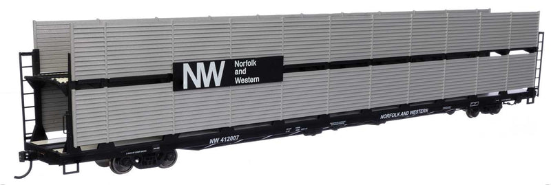 WalthersMainline 910-8121 89' Flatcar w/Bi-Level Shielded Auto Rack - Ready to Run -- Norfolk & Western Rack & Flatcar