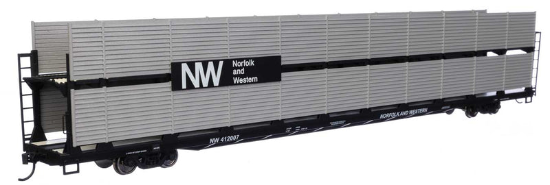 WalthersMainline 910-8121 89' Flatcar w/Bi-Level Shielded Auto Rack - Ready to Run -- Norfolk & Western Rack & Flatcar