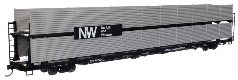 WalthersMainline 910-8122 89' Flatcar w/Bi-Level Shielded Auto Rack - Ready to Run -- Norfolk & Western Rack & Flatcar