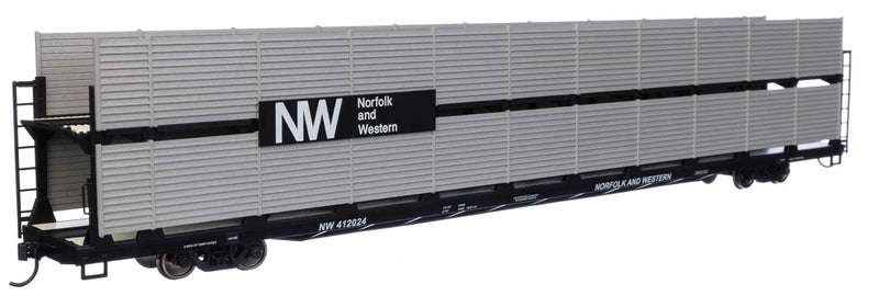 WalthersMainline 910-8122 89' Flatcar w/Bi-Level Shielded Auto Rack - Ready to Run -- Norfolk & Western Rack & Flatcar