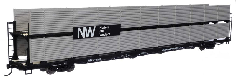 WalthersMainline 910-8123 89' Flatcar w/Bi-Level Shielded Auto Rack - Ready to Run -- Norfolk & Western Rack & Flatcar